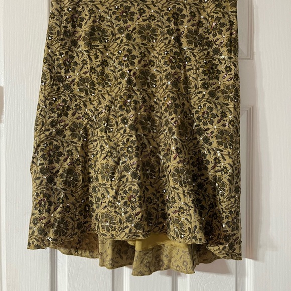 DKNY 6 Women’s Tan Green Floral Print Hi-Low Sequin A-line Skirt Fully Lined - Picture 9 of 13